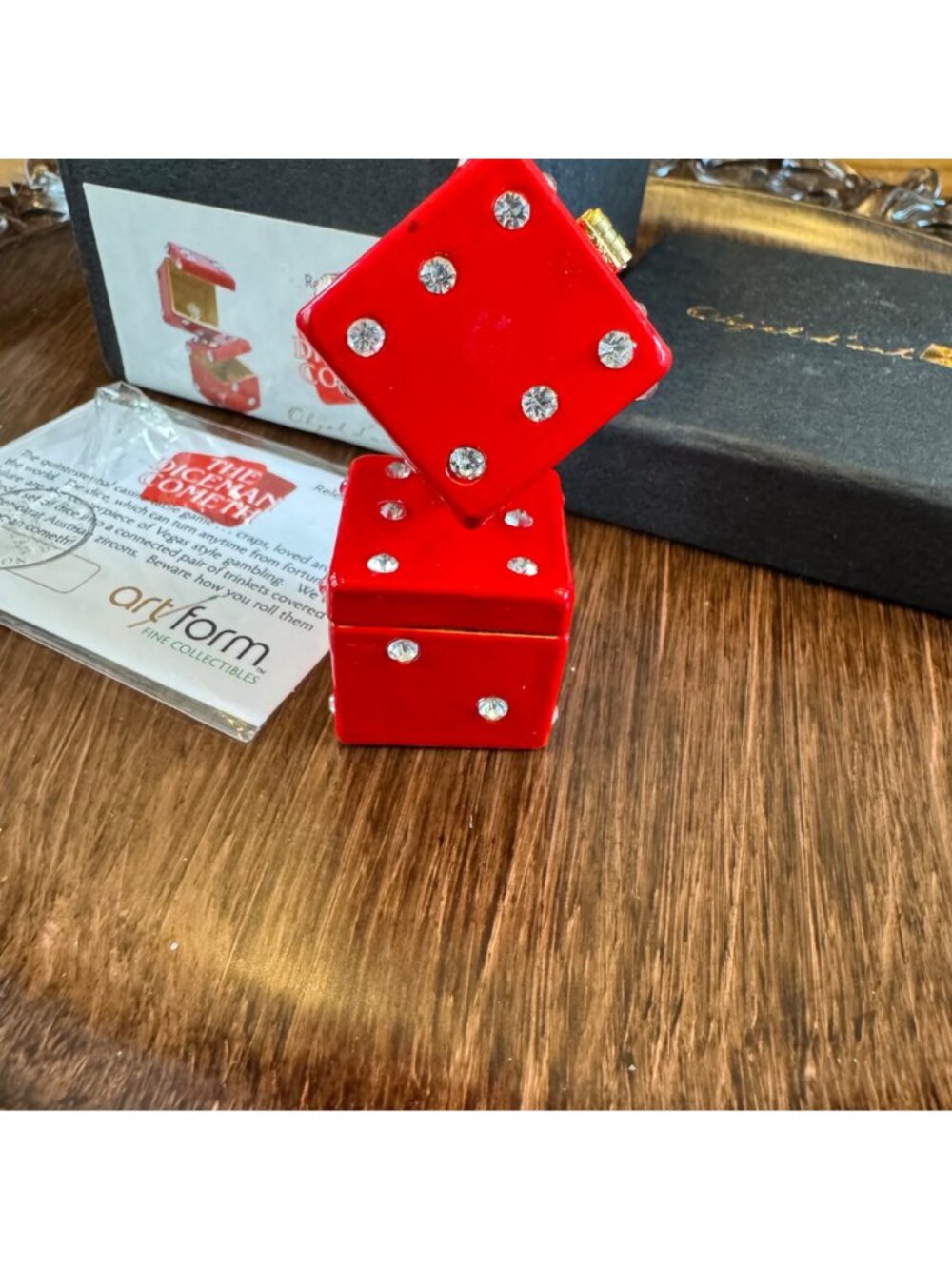 VTG Red Dice Trinket Box Enamel Rhinestones By Work Of Art Double Box 2.5" Tall - Picture 3 of 15